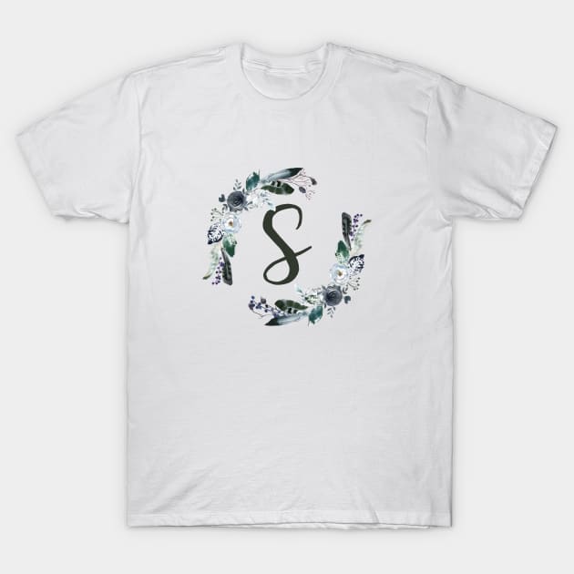 Floral Monogram S Dark Bohemian Flora T-Shirt by floralmonogram